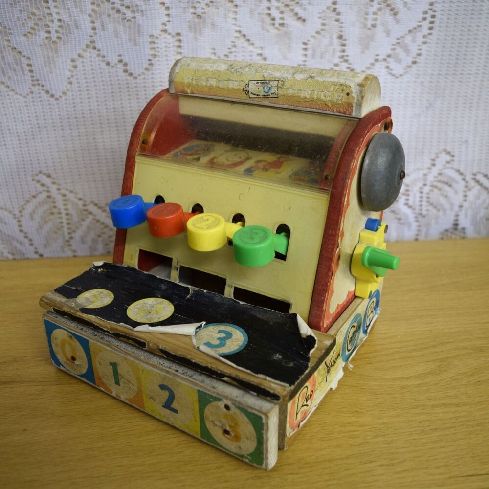 VTG 1960s Fisher Price Cash Register Toy Creepy Spooky WORKS Mid Century No Coin